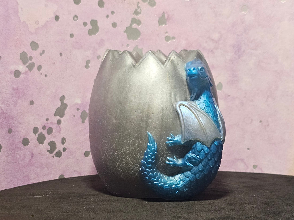 Epoxy Resin Dragon on Eggshell Vase-Blue on Silver