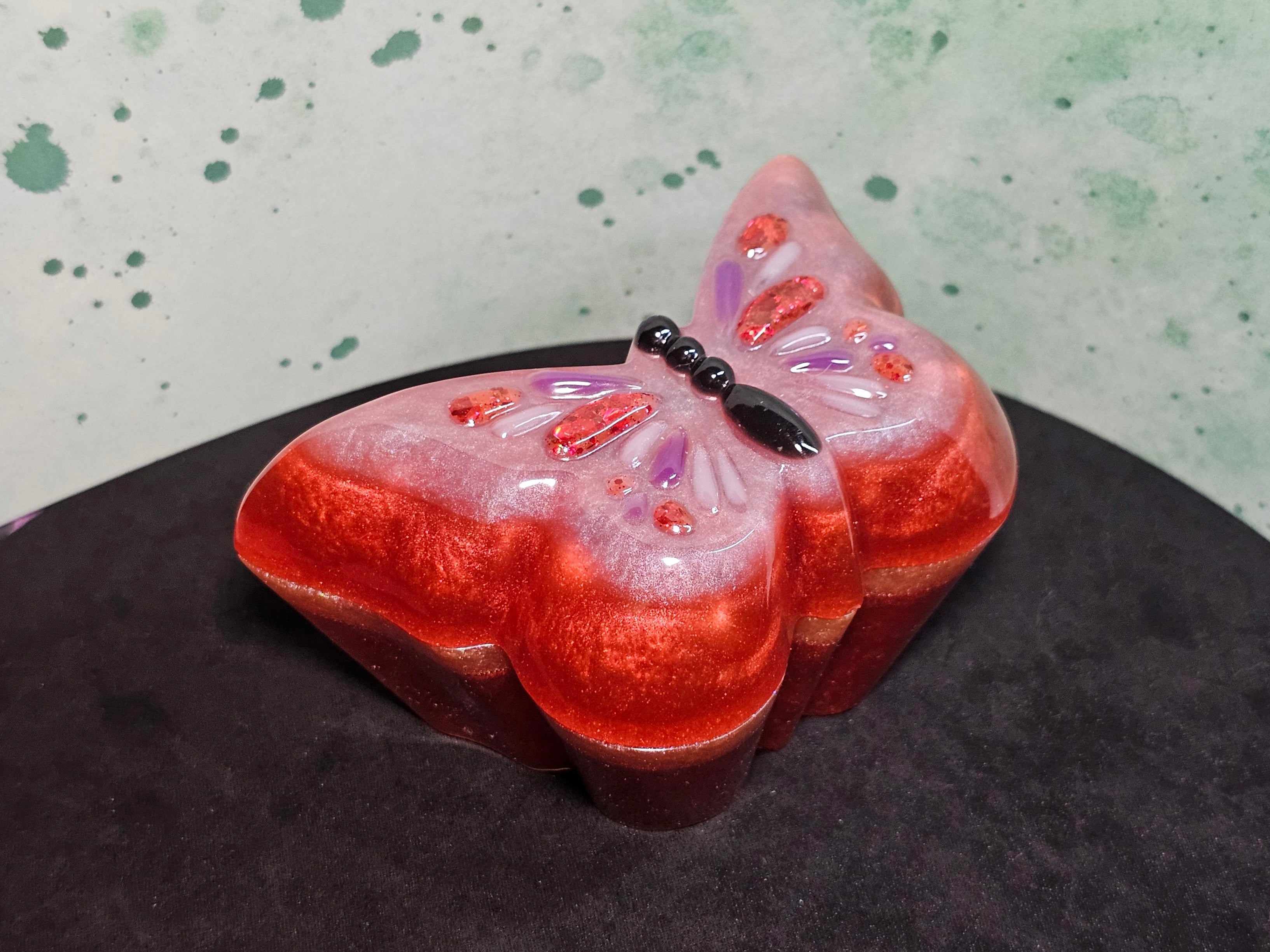 Epoxy Resin Butterfly Box-Red with Orange Stripe