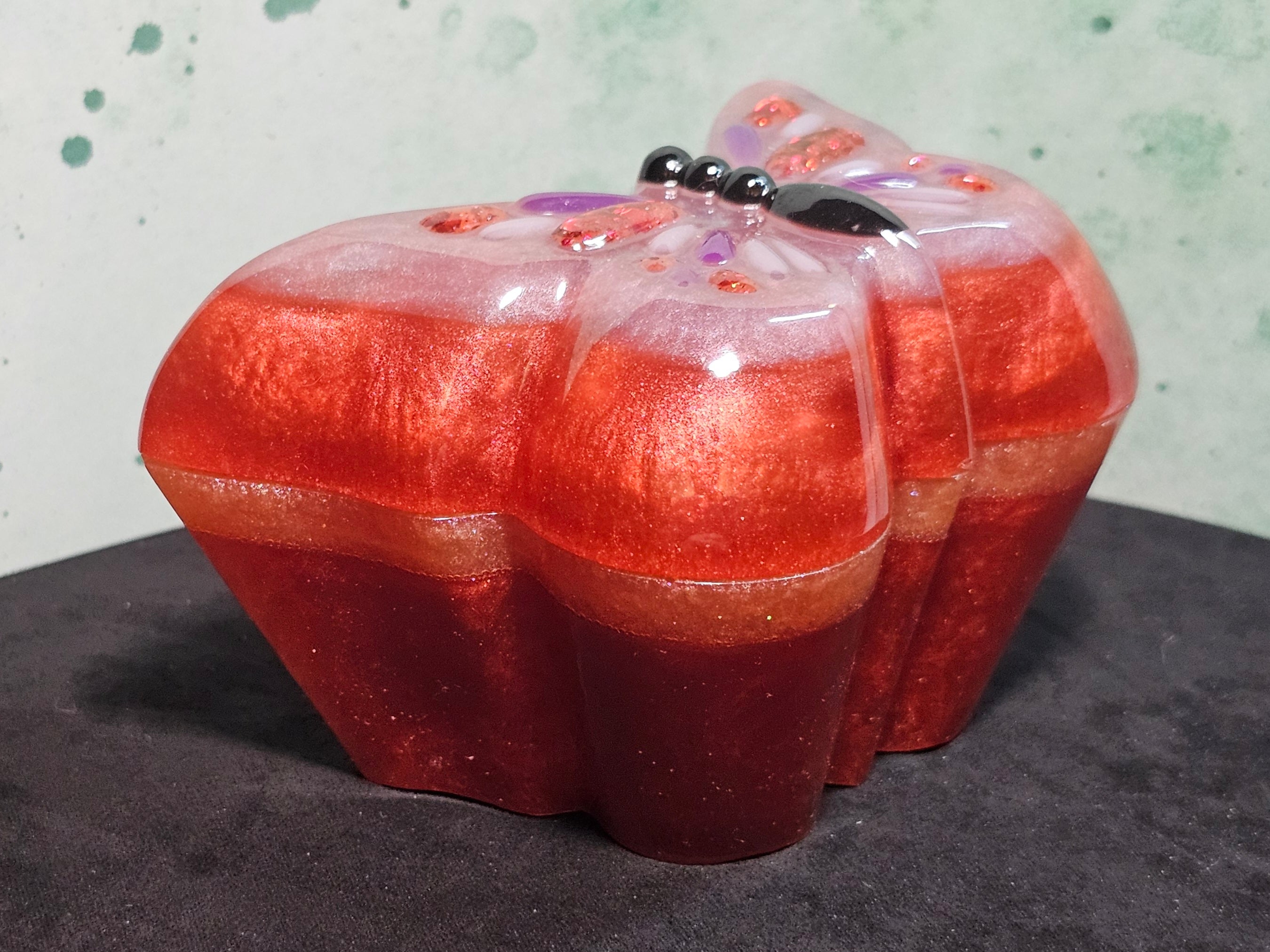 Epoxy Resin Butterfly Box-Red with Orange Stripe