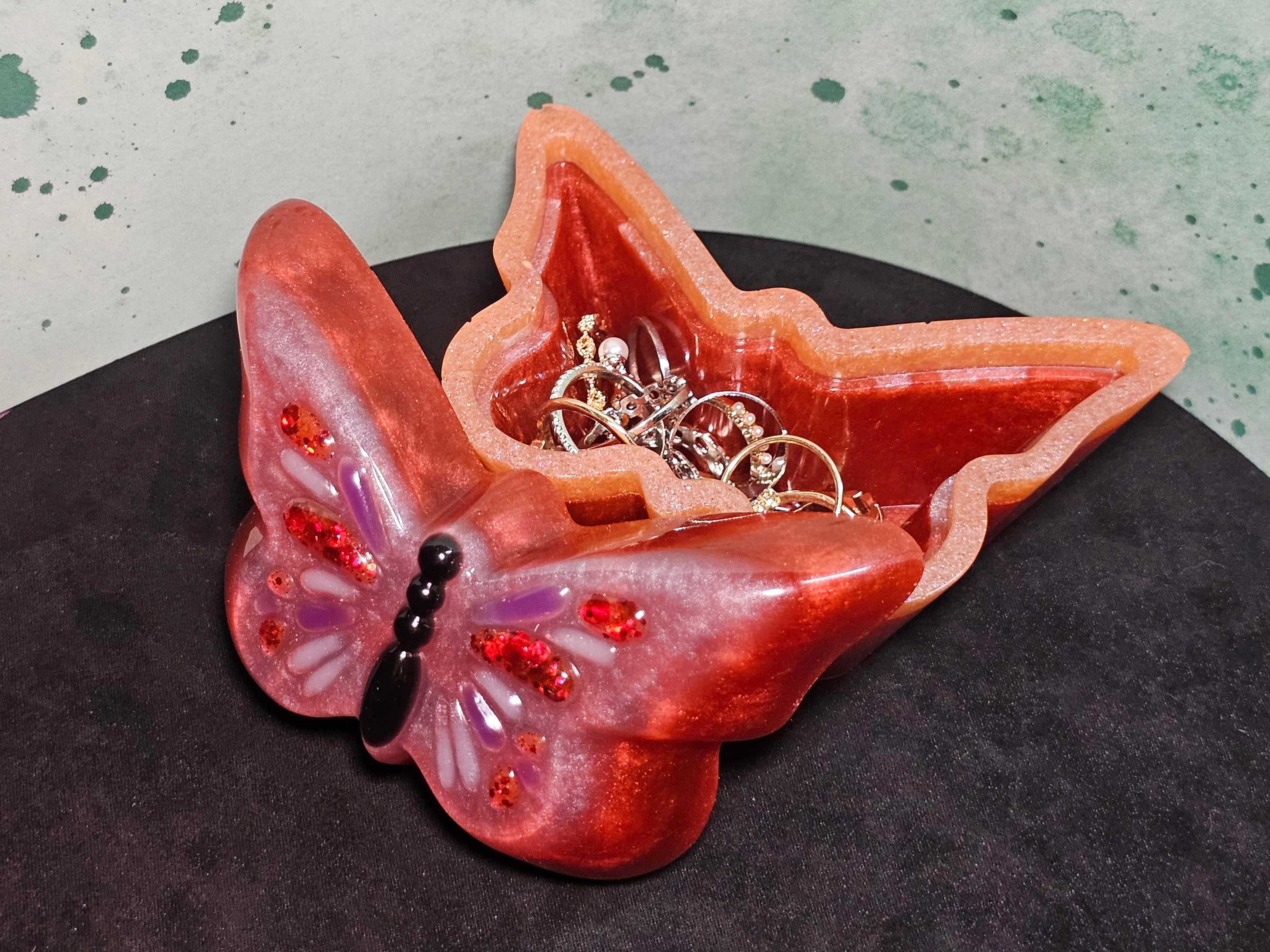Epoxy Resin Butterfly Box-Red with Orange Stripe