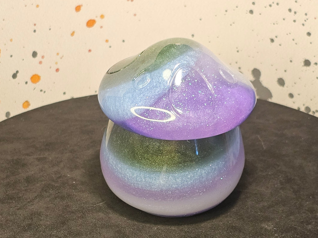 Epoxy Resin Mushroom Jar - Striped Lavender, Light Blue, Dark Green, and White