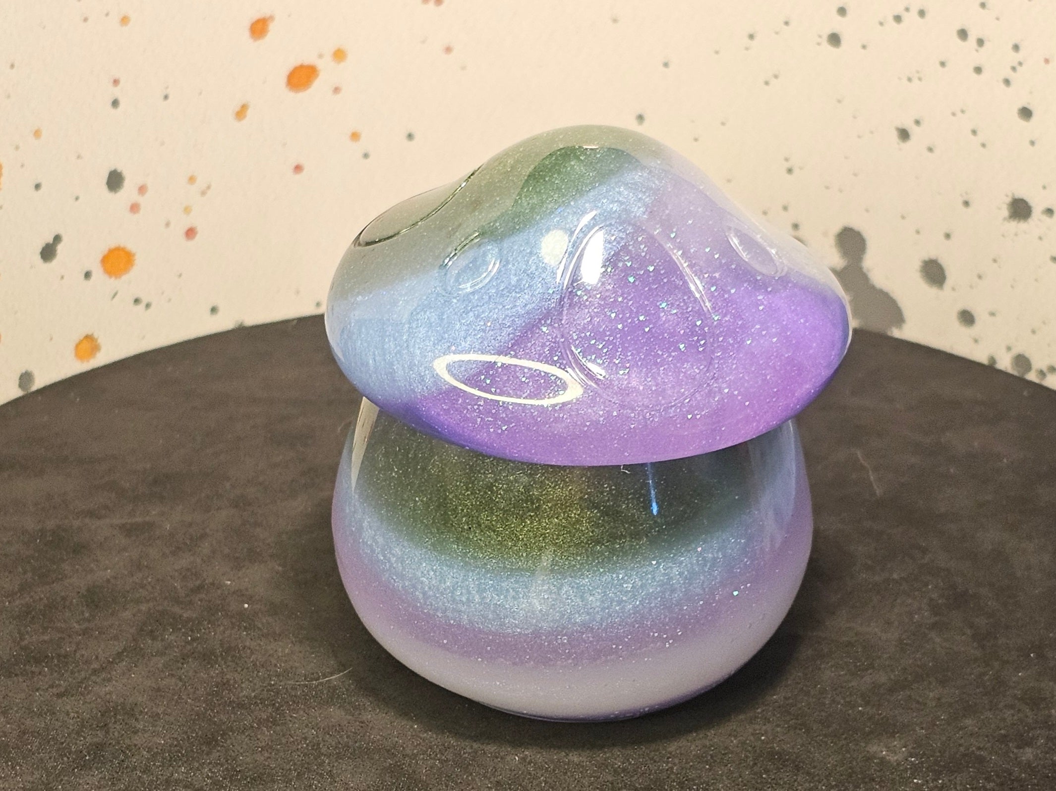Epoxy Resin Mushroom Jar - Striped Lavender, Light Blue, Dark Green, and White