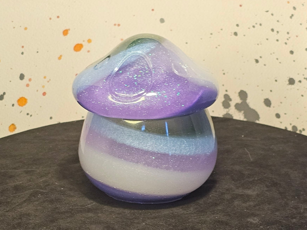 Epoxy Resin Mushroom Jar - Striped Lavender, Light Blue, Dark Green, and White