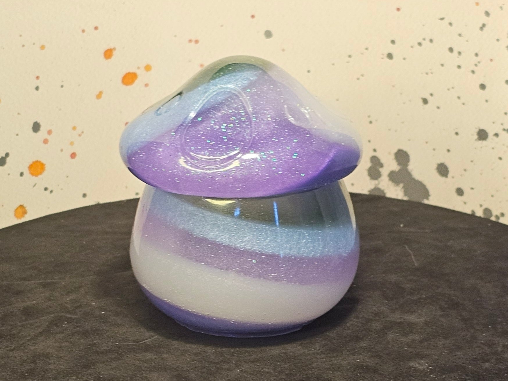 Epoxy Resin Mushroom Jar - Striped Lavender, Light Blue, Dark Green, and White