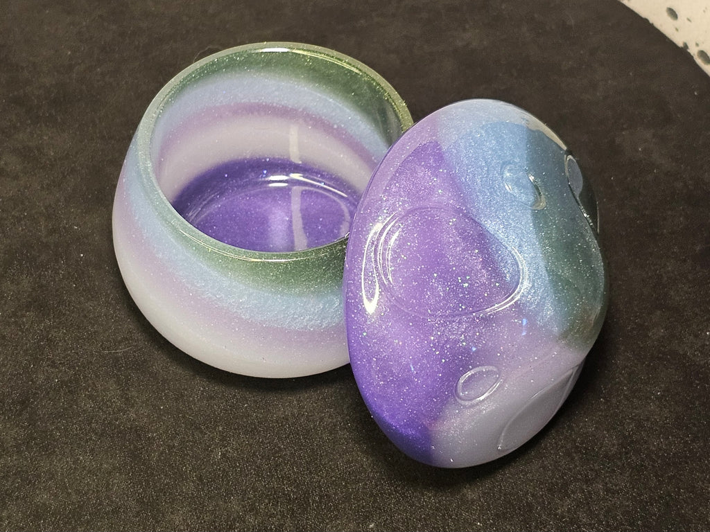 Epoxy Resin Mushroom Jar - Striped Lavender, Light Blue, Dark Green, and White