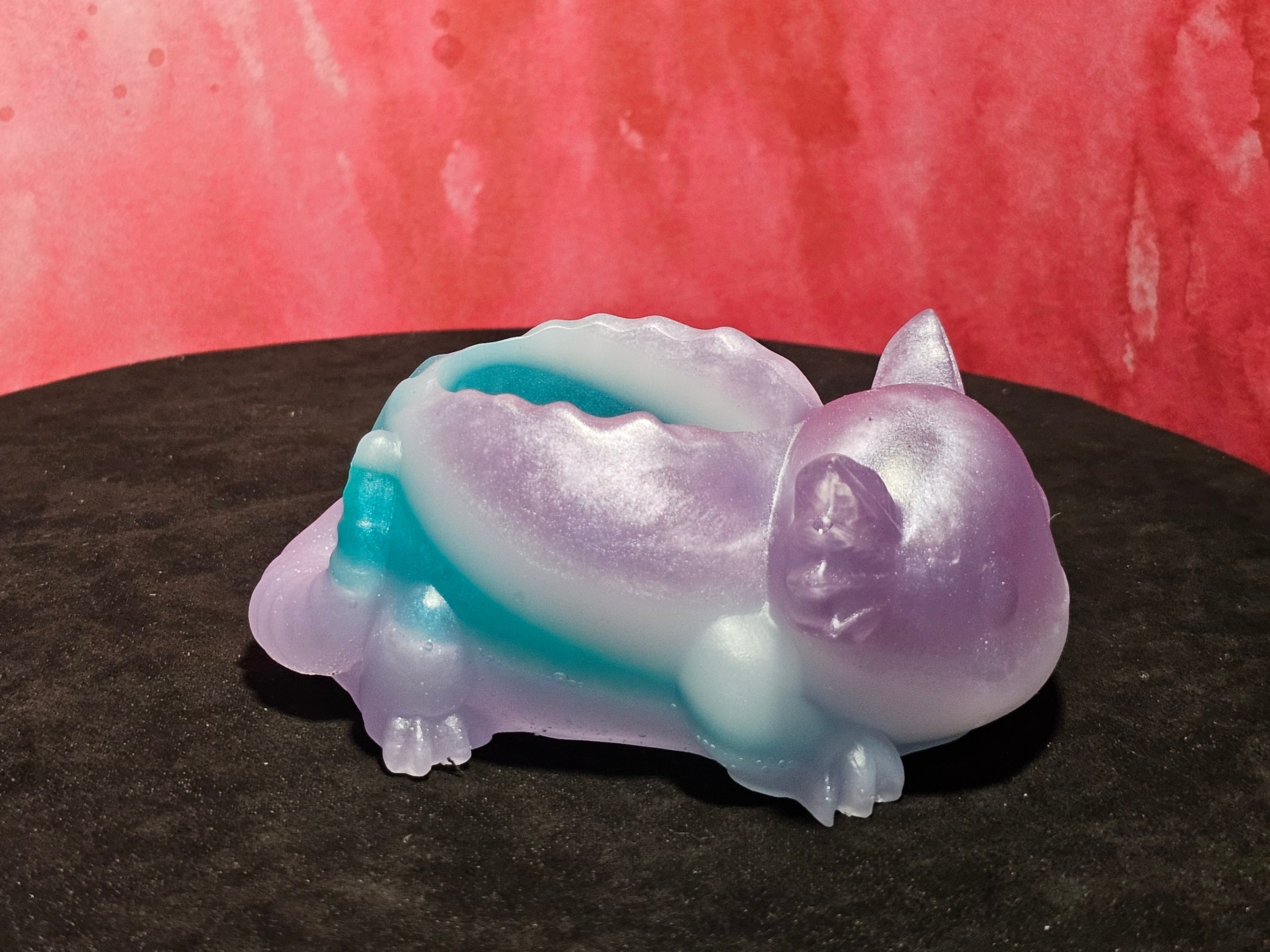 Epoxy Resin Axolotl Planter/Candleholder-Striped Purple/Pink, White, Teal, Lavender
