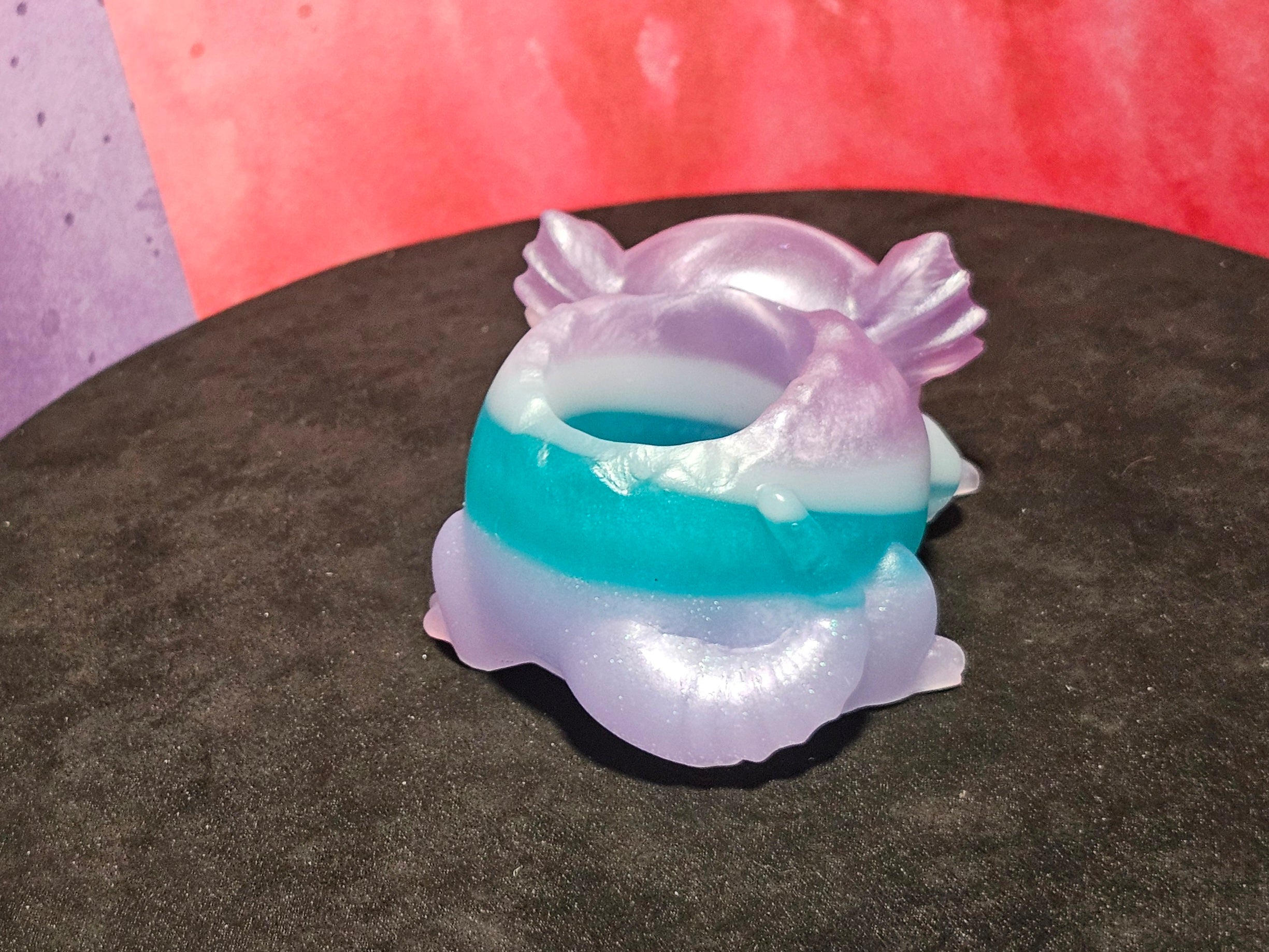 Epoxy Resin Axolotl Planter/Candleholder-Striped Purple/Pink, White, Teal, Lavender
