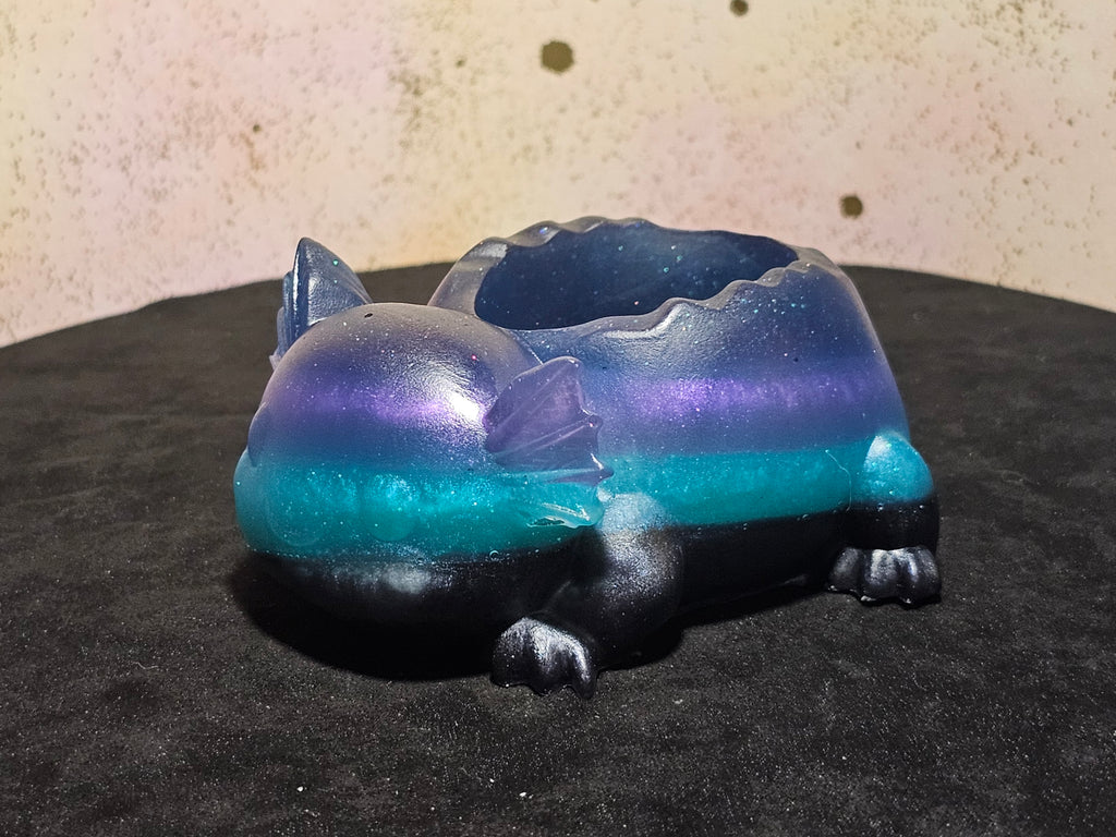 Epoxy Resin Axolotl Planter/Candleholder-Striped Blue, Purple, Teal, Black