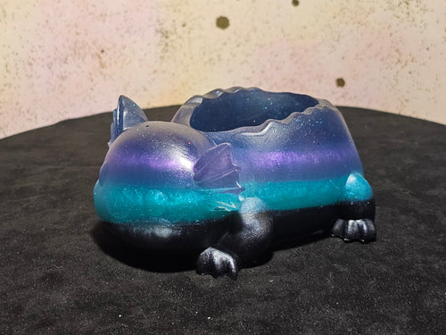 Epoxy Resin Axolotl Planter/Candleholder-Striped Blue, Purple, Teal, Black