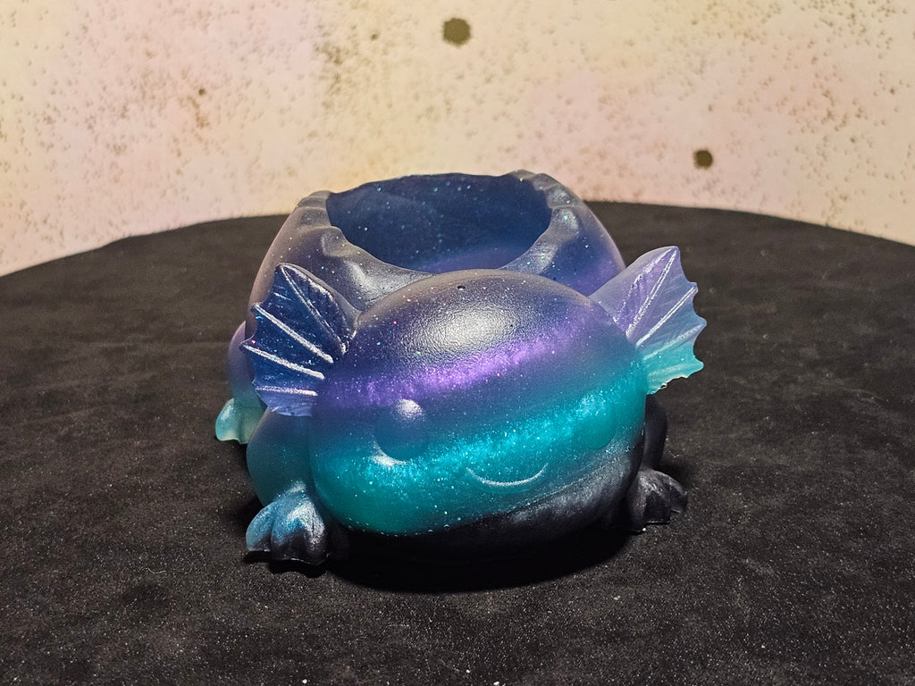 Epoxy Resin Axolotl Planter/Candleholder-Striped Blue, Purple, Teal, Black