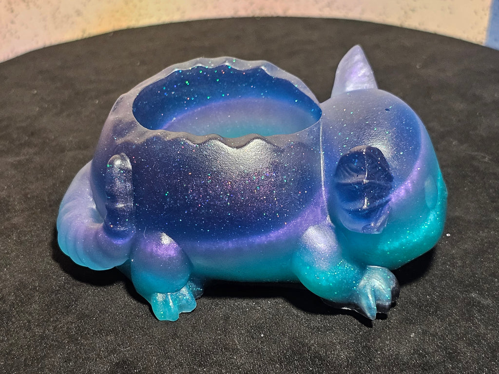 Epoxy Resin Axolotl Planter/Candleholder-Striped Blue, Purple, Teal, Black