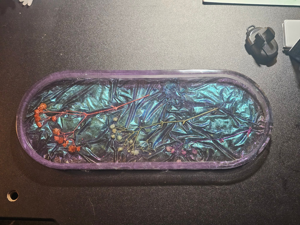 Epoxy Resin Long Oval Tray-Velvet with flowers