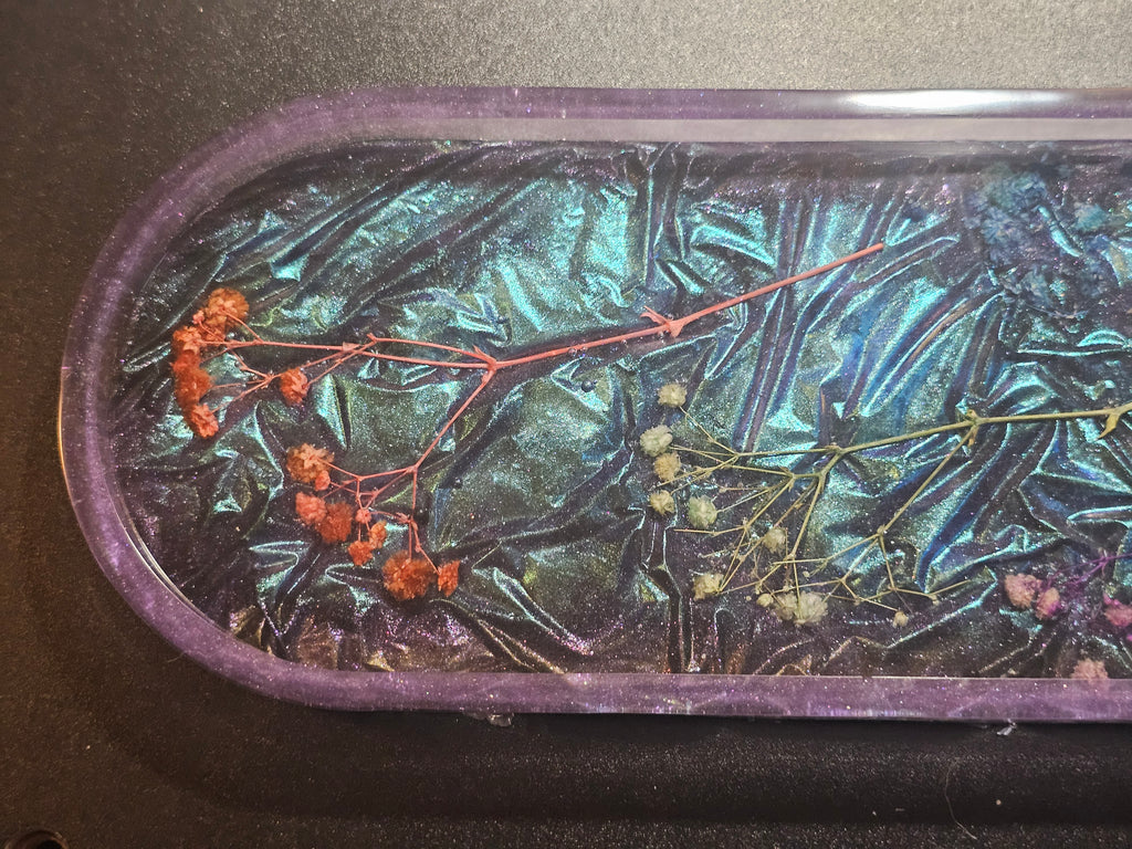 Epoxy Resin Long Oval Tray-Velvet with flowers