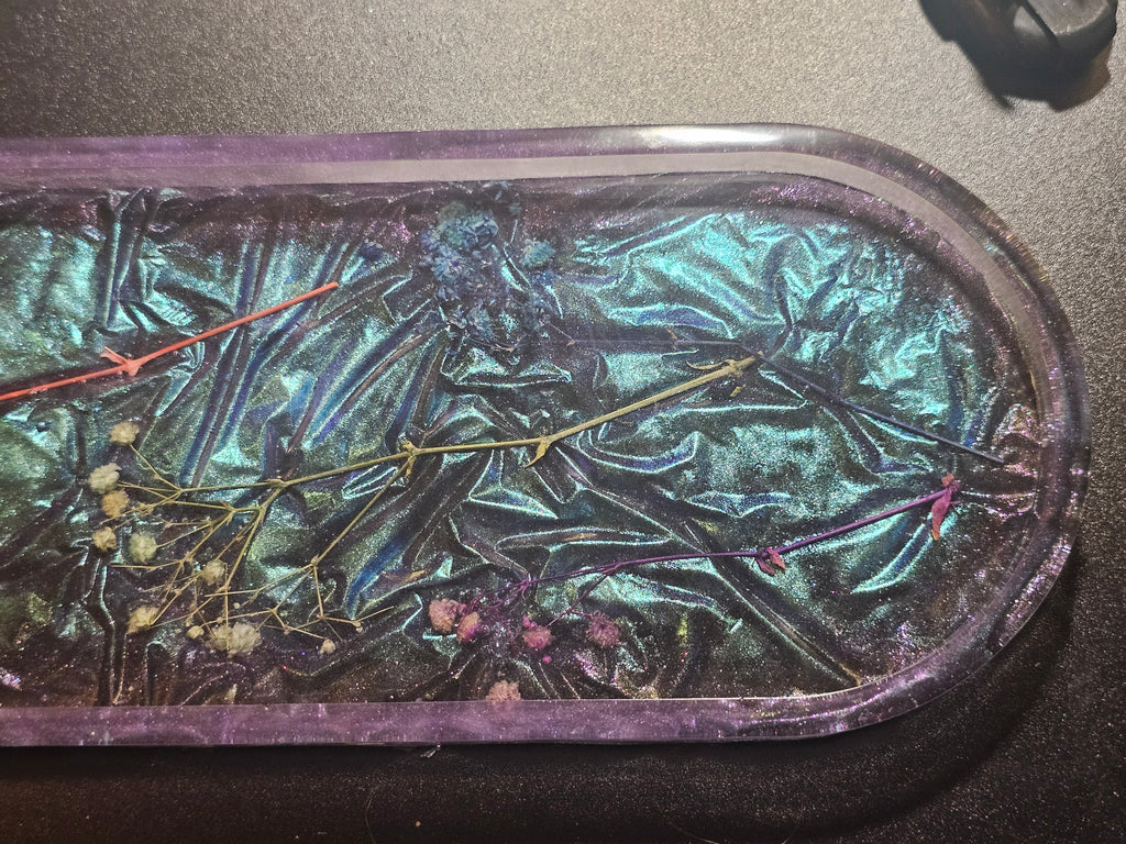 Epoxy Resin Long Oval Tray-Velvet with flowers