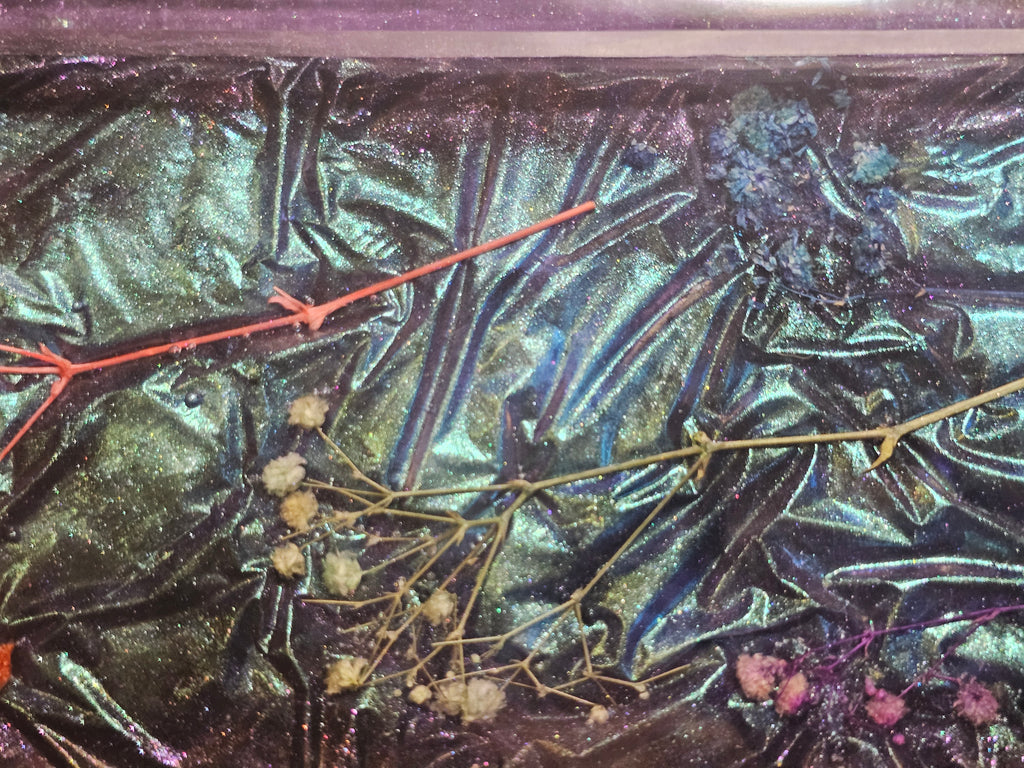 Epoxy Resin Long Oval Tray-Velvet with flowers