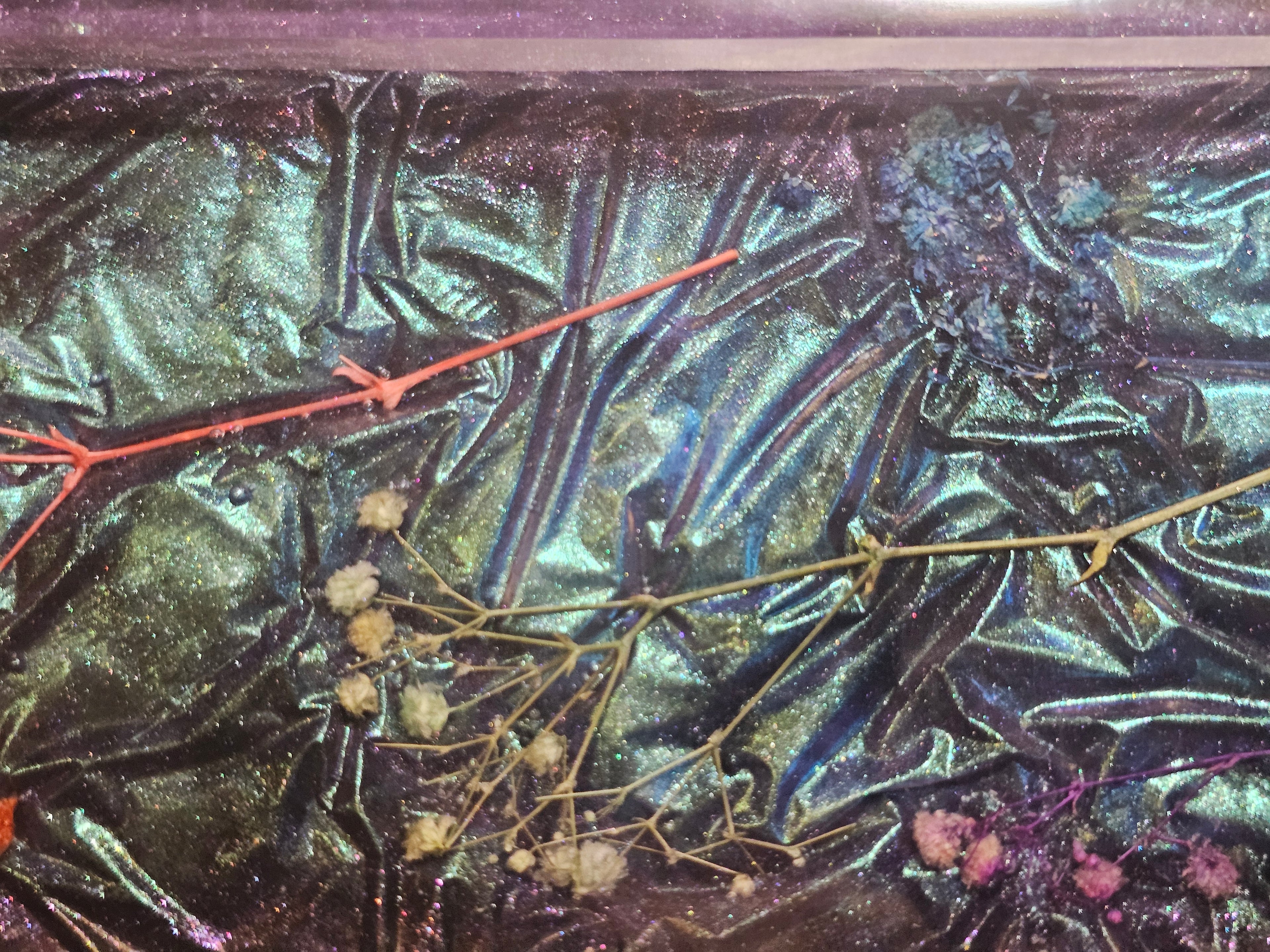 Epoxy Resin Long Oval Tray-Velvet with flowers