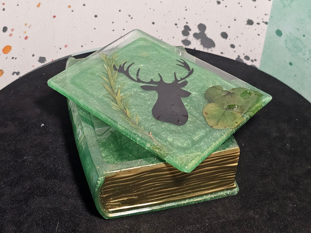 Epoxy Resin Book Box-Green Stag