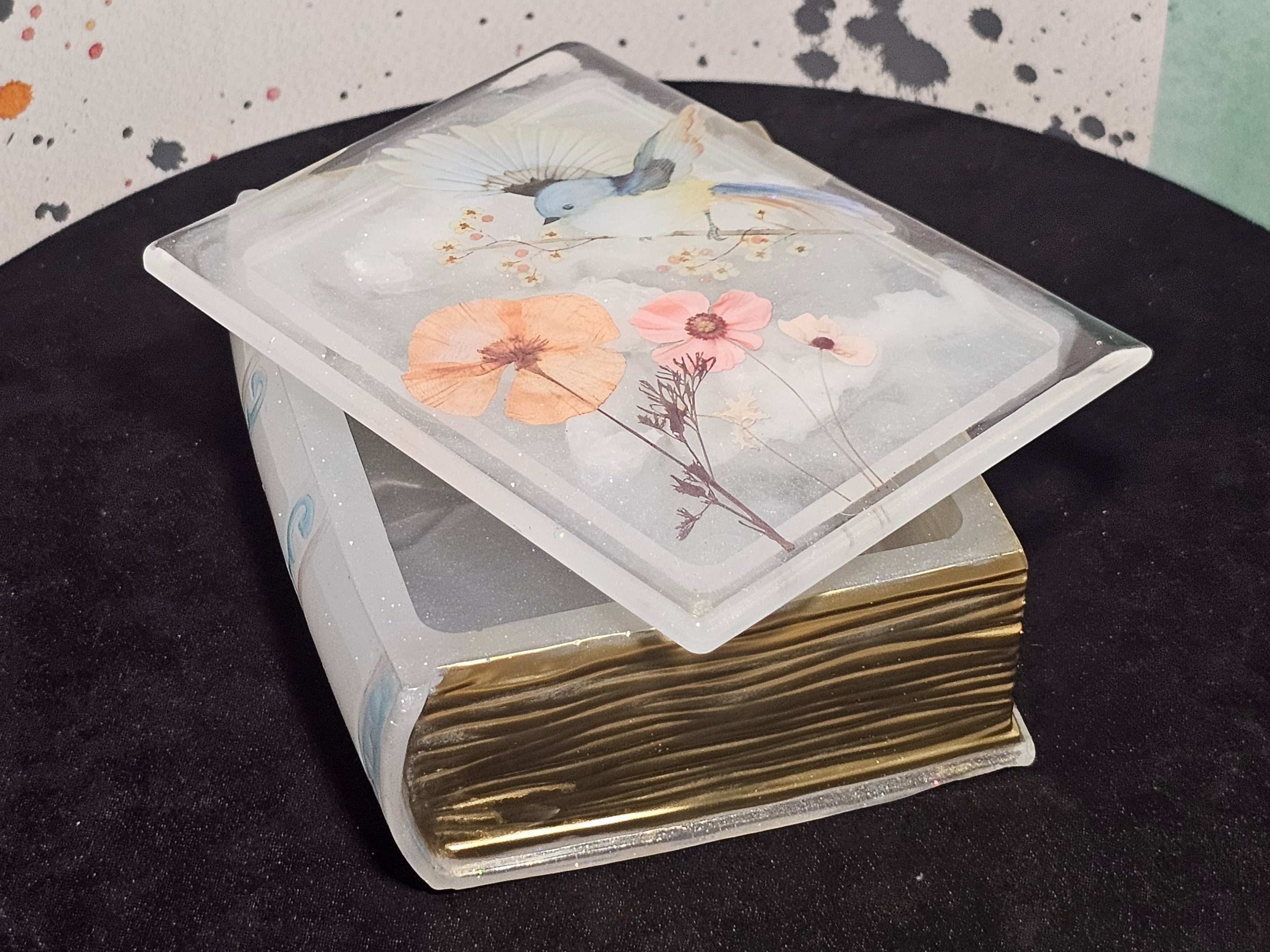 Epoxy Resin Book Box-White Bird