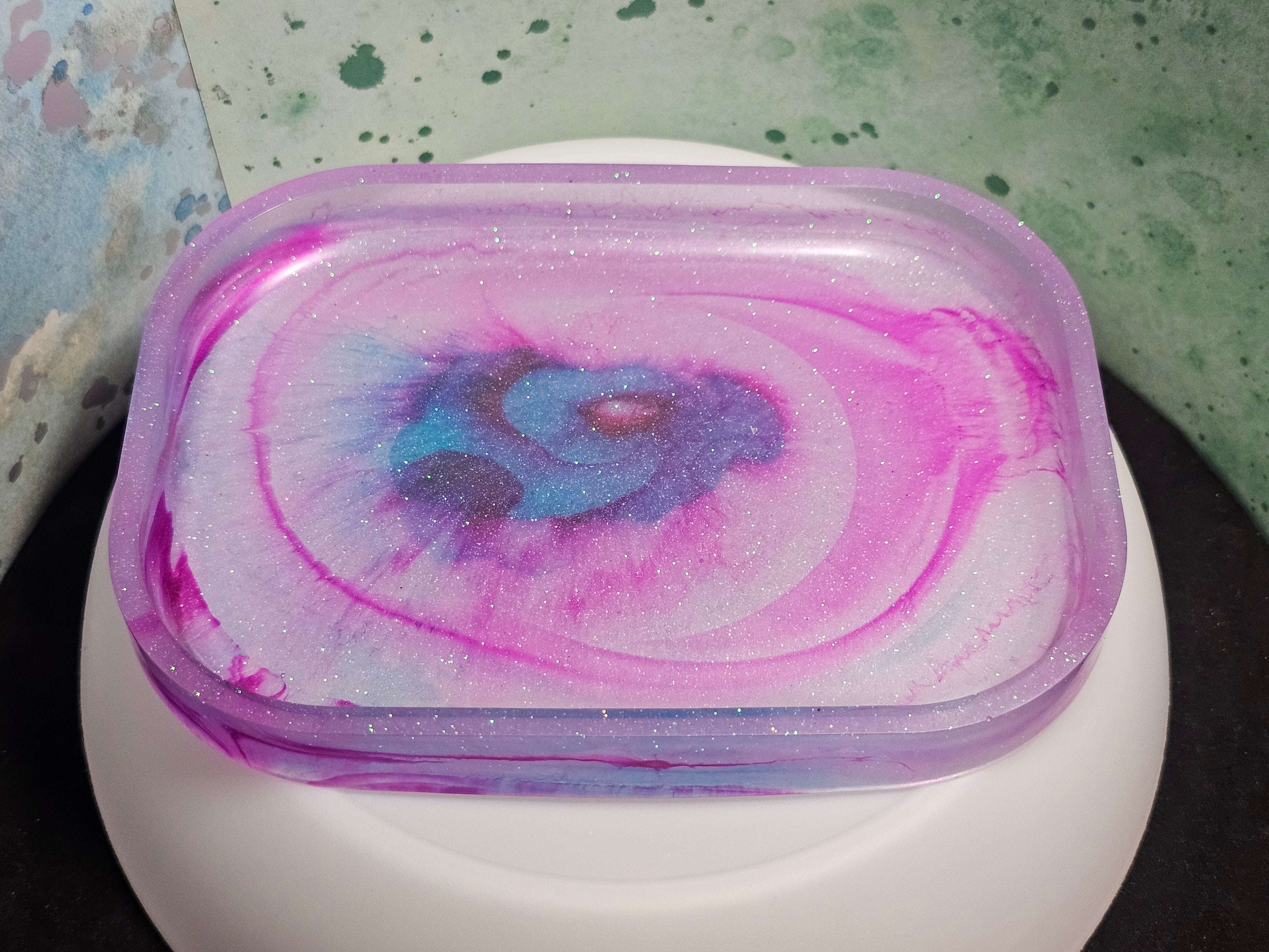 Epoxy Resin Transparent Pink, Blue, and Purple Swirled Tray