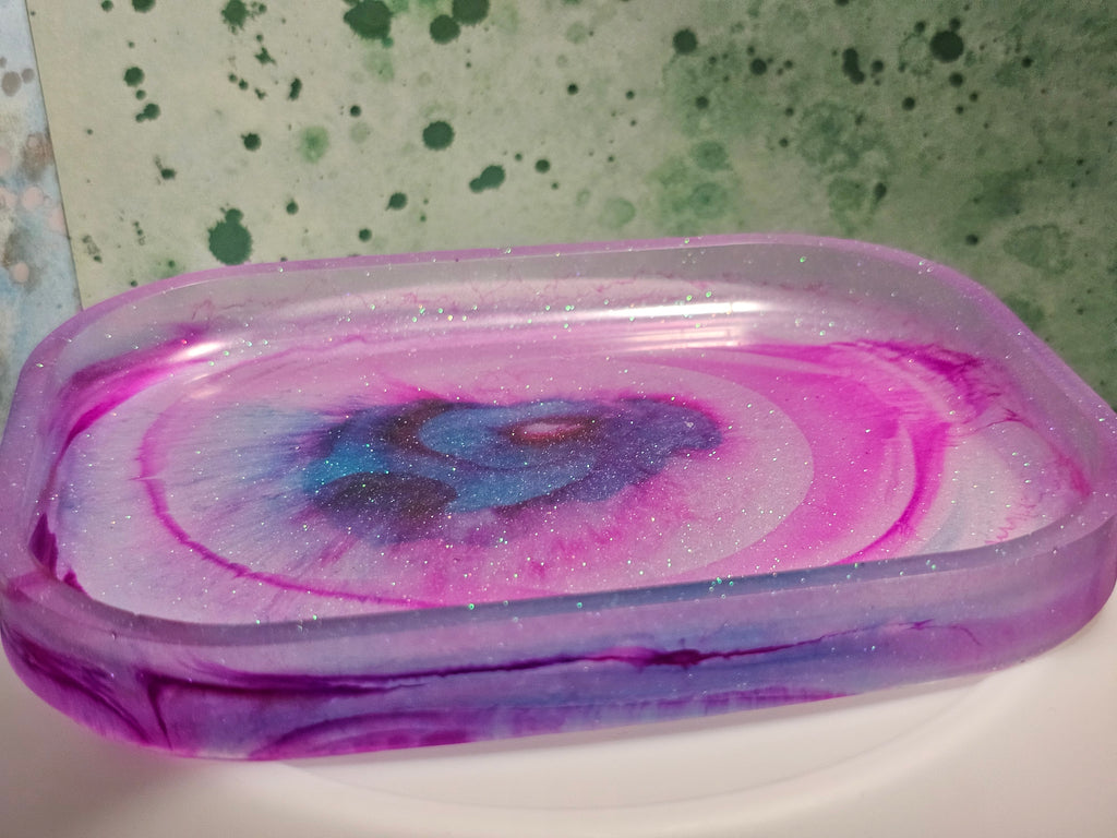 Epoxy Resin Transparent Pink, Blue, and Purple Swirled Tray