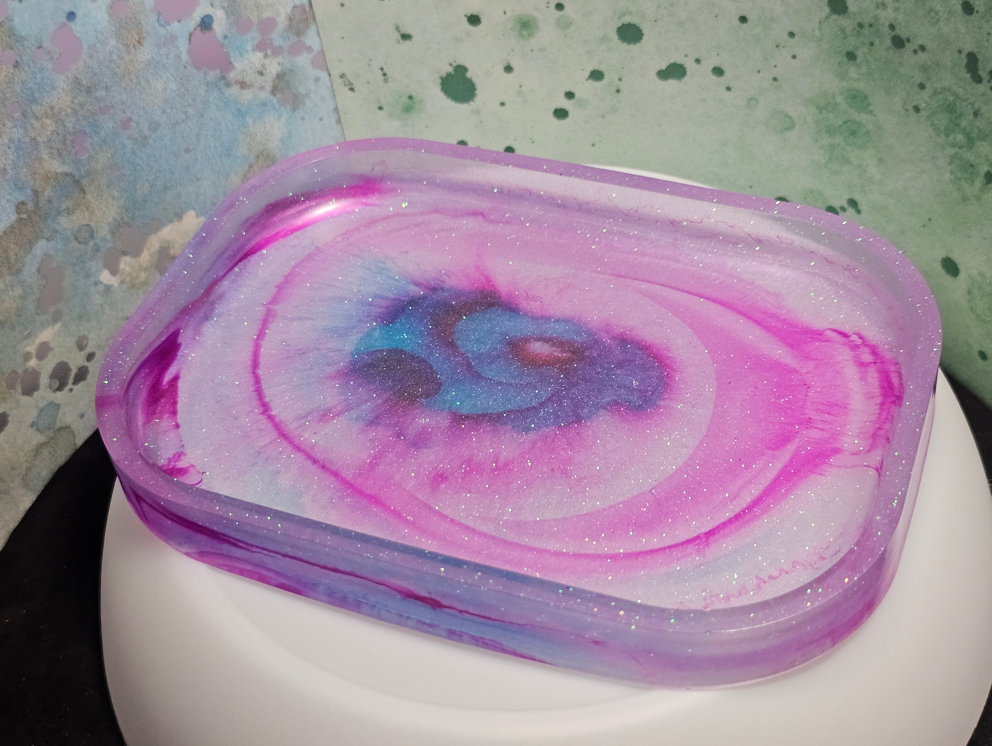 Epoxy Resin Transparent Pink, Blue, and Purple Swirled Tray