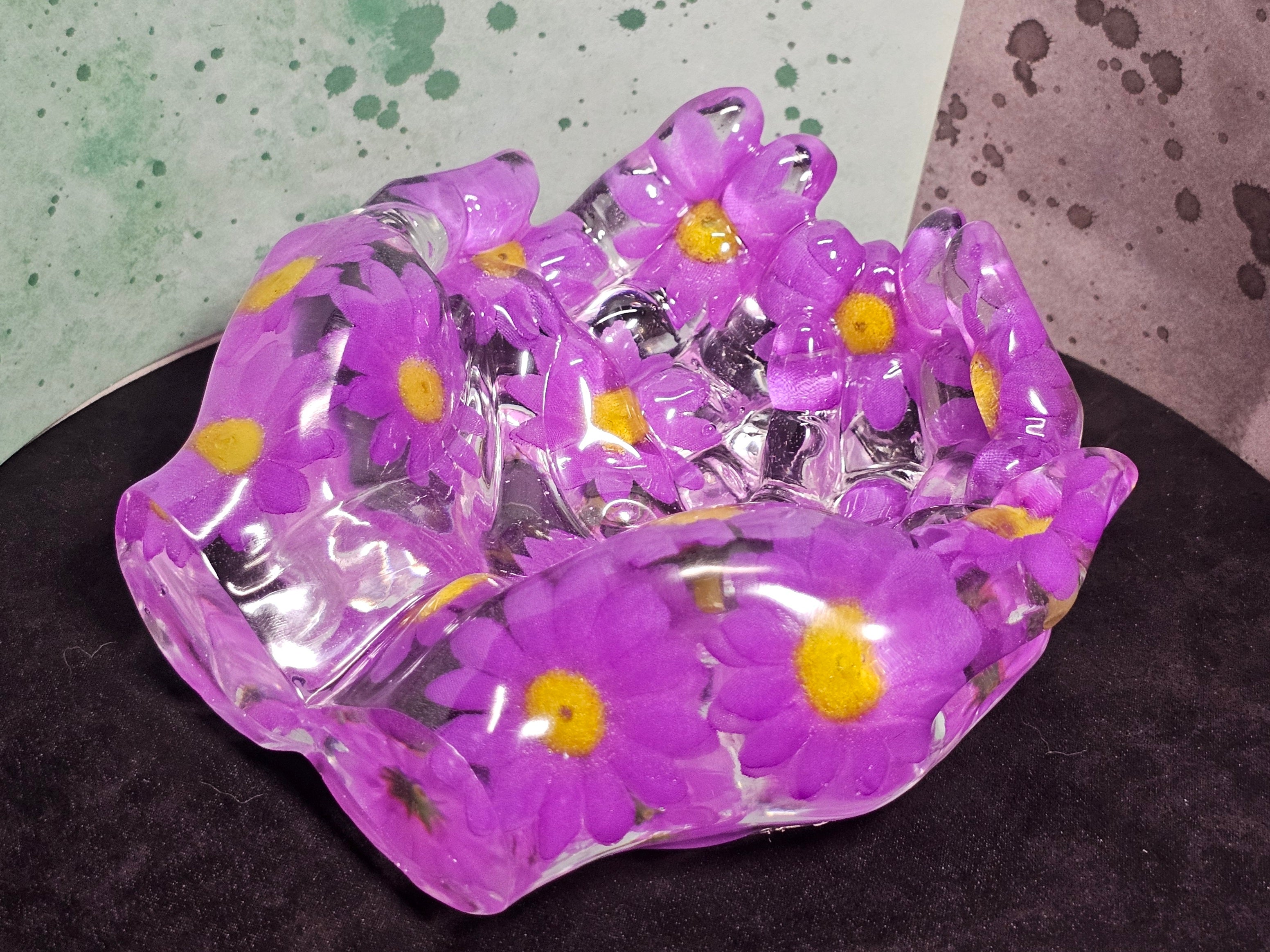 Epoxy Resin Hand Bowl-Purple Flowers