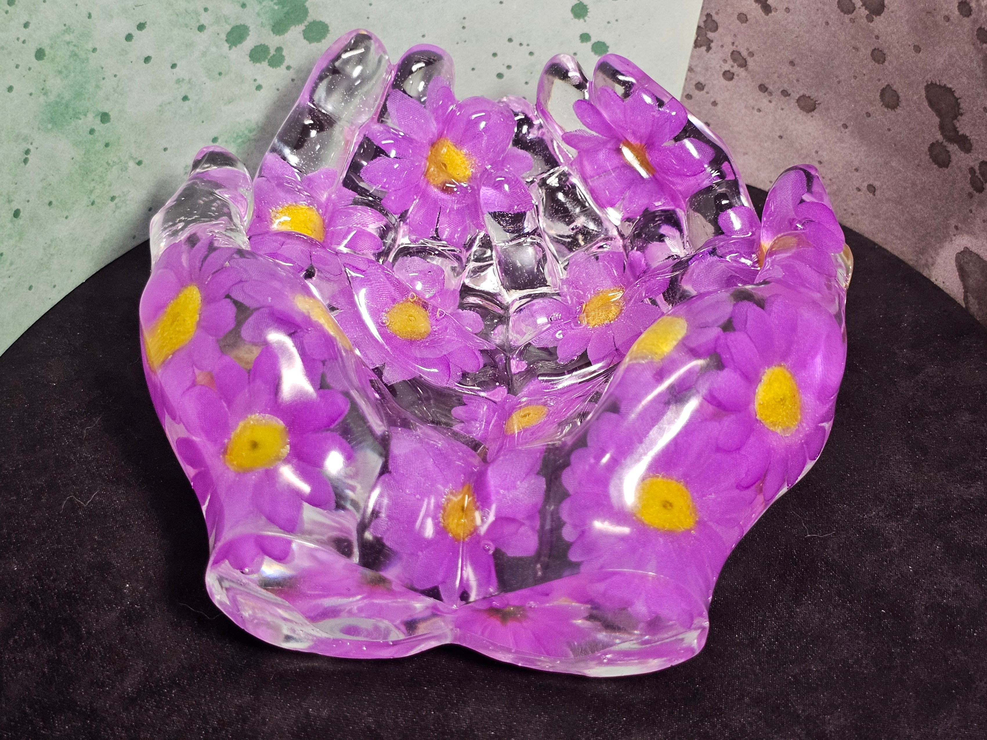 Epoxy Resin Hand Bowl-Purple Flowers