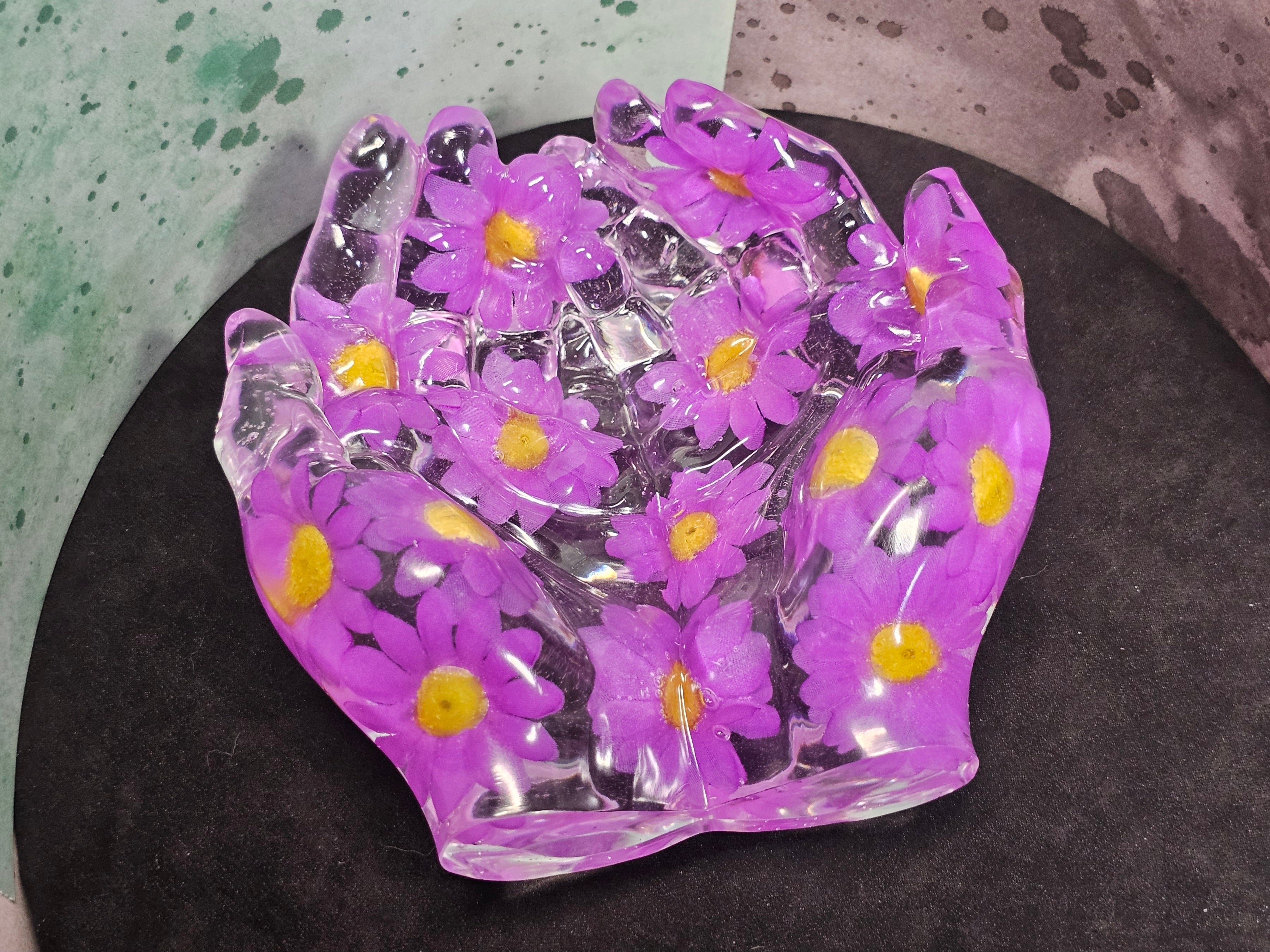 Epoxy Resin Hand Bowl-Purple Flowers