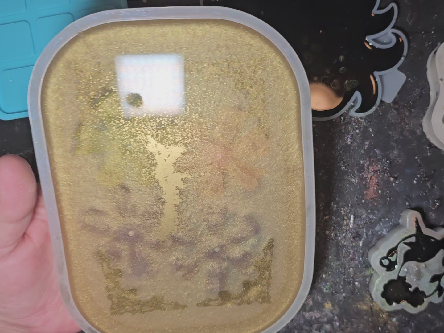 Epoxy Resin Medium Tray-Gold with flowers