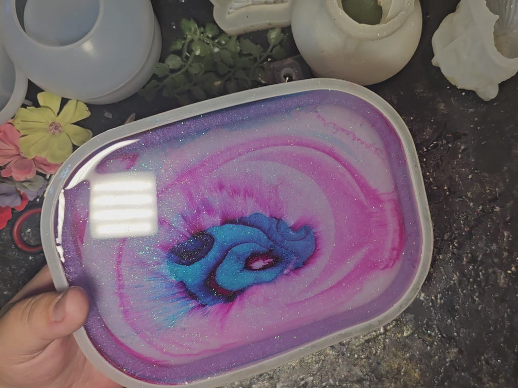 Epoxy Resin Transparent Pink, Blue, and Purple Swirled Tray
