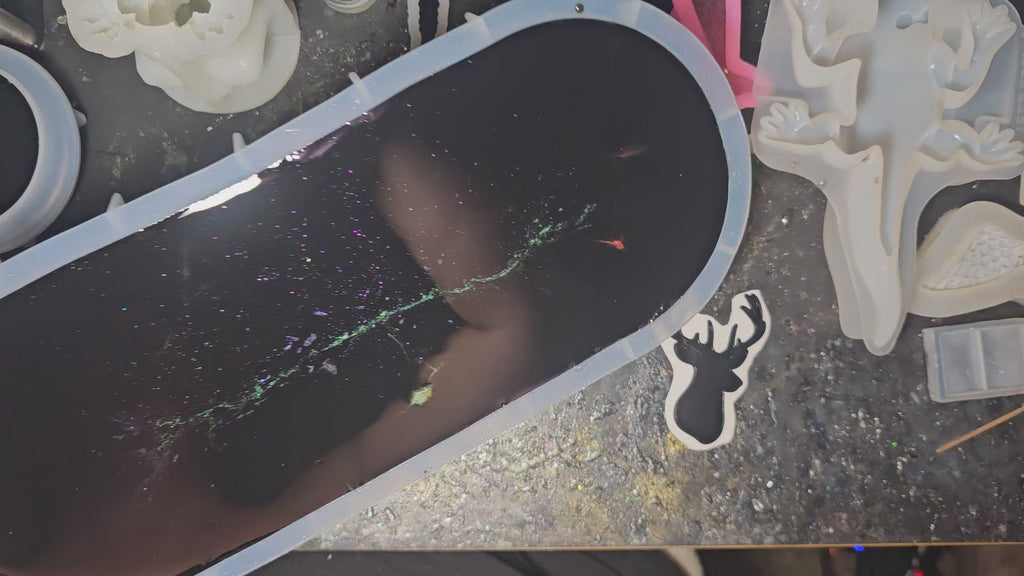 Epoxy Resin Long Oval Tray-Velvet with flowers