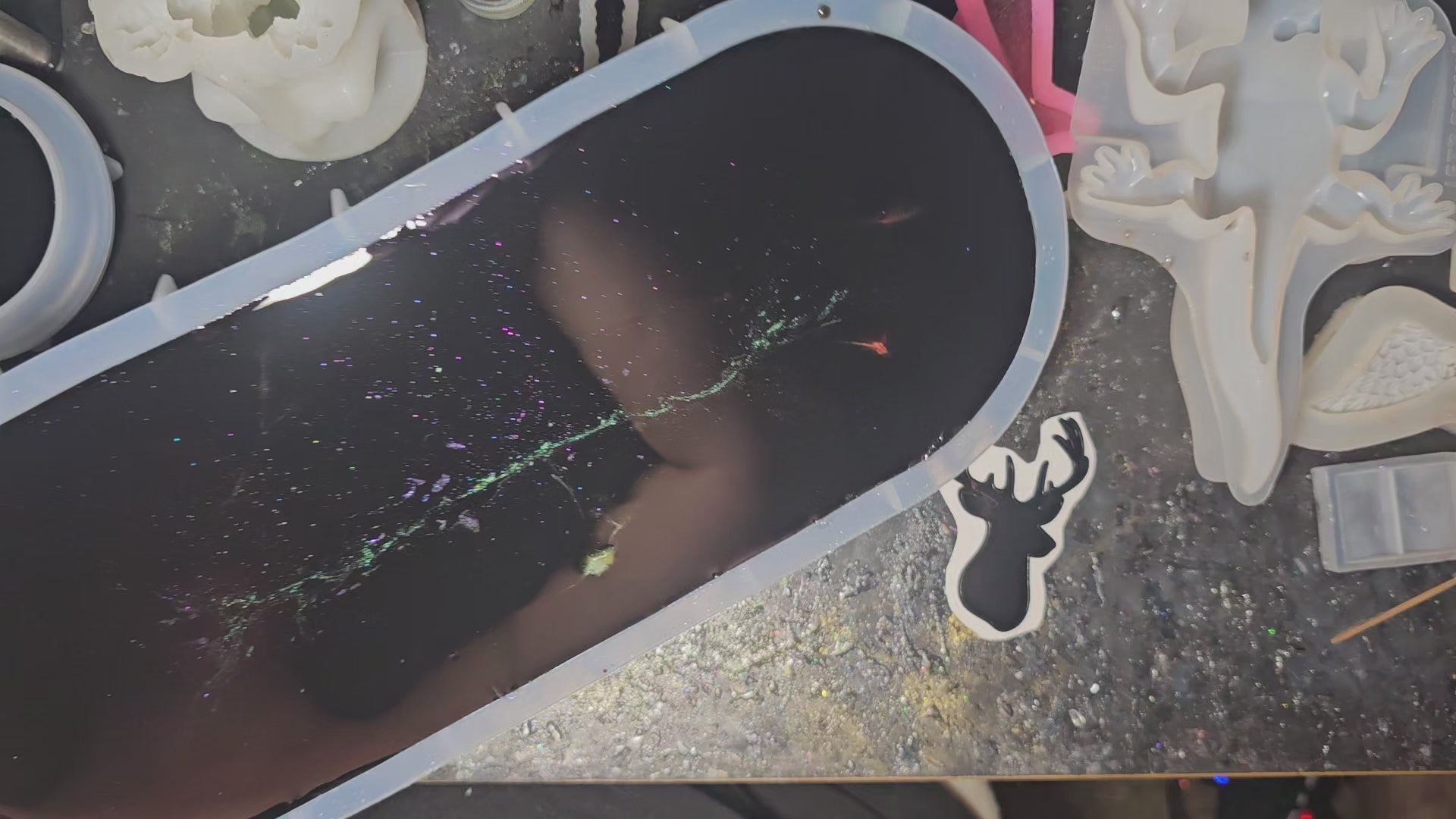 Epoxy Resin Long Oval Tray-Velvet with flowers