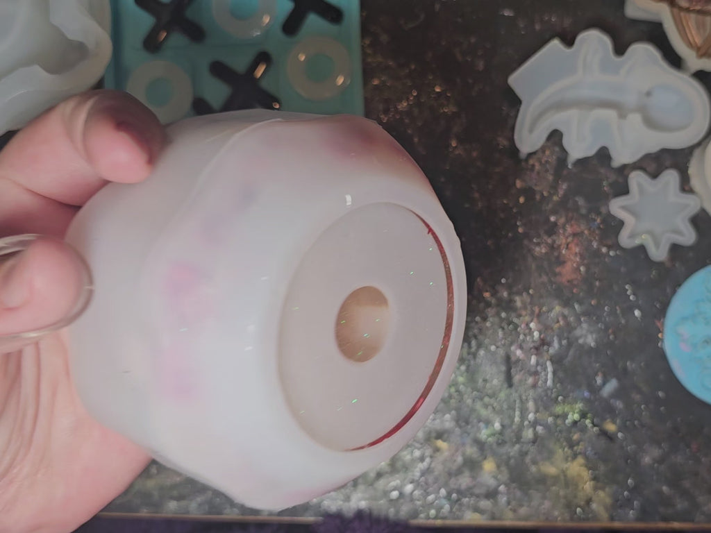 Epoxy Resin Ring Holder- small, round, dried red/pink flowers