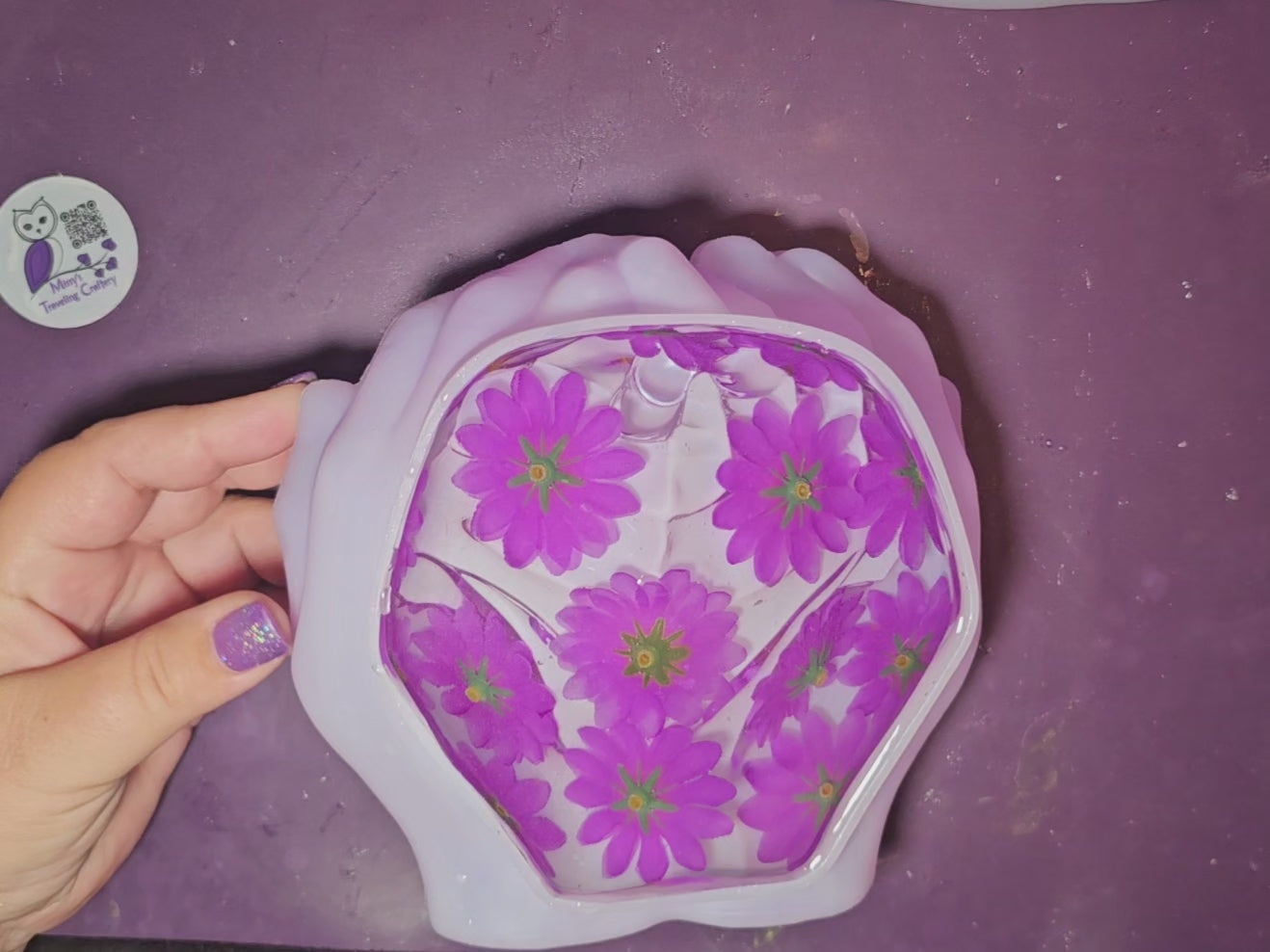 Epoxy Resin Hand Bowl-Purple Flowers