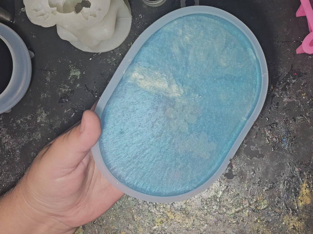 Epoxy Resin Flower Tray-blue with flowers and clouds